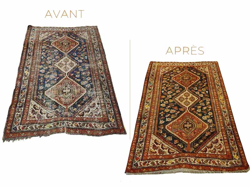 Dépoussiérage, dessablage et nettoyage de tapis et tapisserie au Luxembourg. - RESTAURETAPIS : Nettoyage et rénovation de tapis après les dégâts des animaux, mites … Livraison de tapis après restauration au Luxembourg